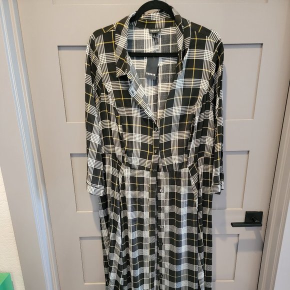 TORRID Black Plaid Challis Button Front Maxi Shirt Dress Size 2 - Picture 9 of 9